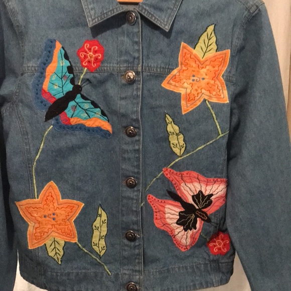 White Stag Women’s Denim Butterfly Patchwork Jacket - Size Small 4/6 - Picture 2 of 8
